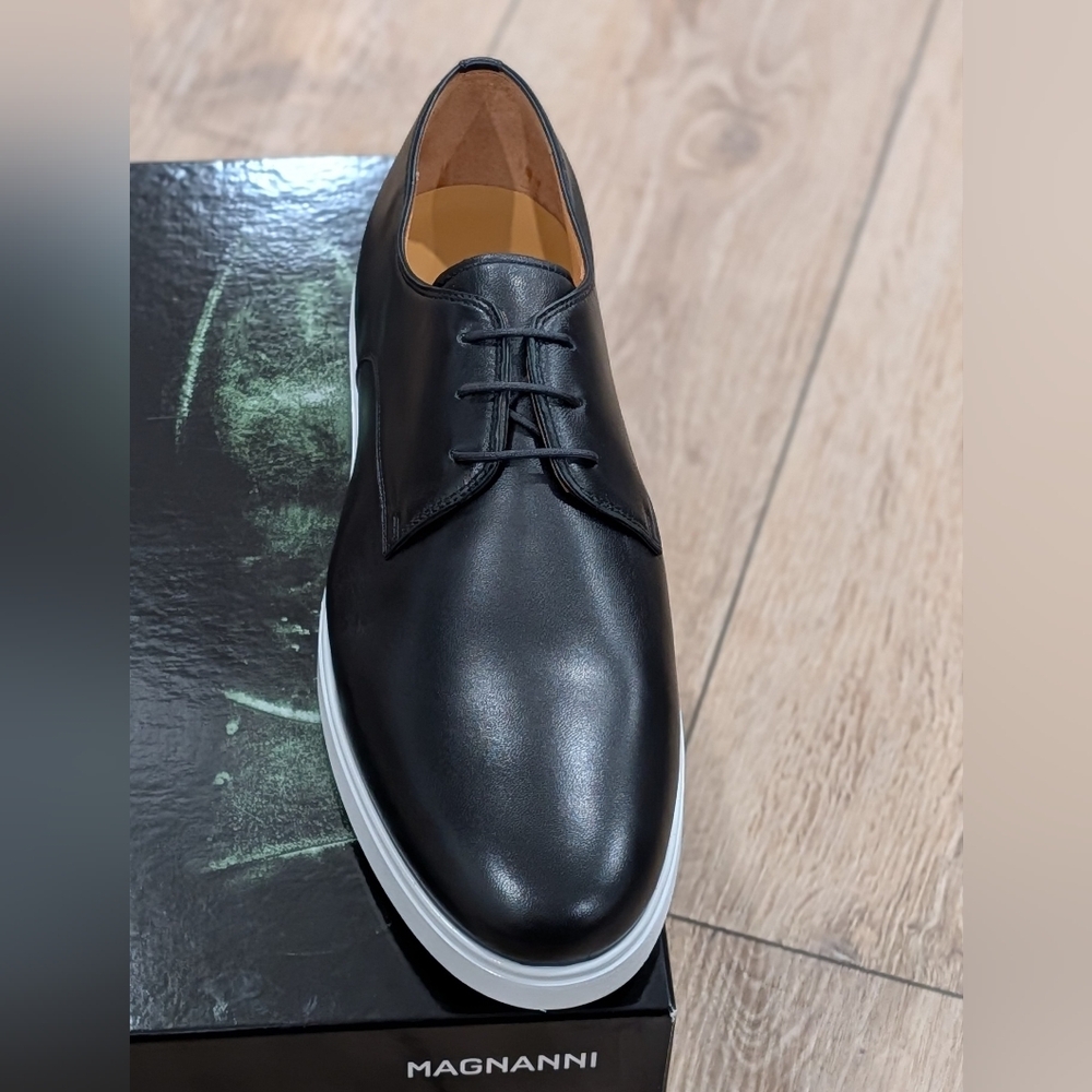 $398 Mens MAGNANNI "Lobo" Leather Derby Dress Shoes Black/White 12 - Picture 2 of 8